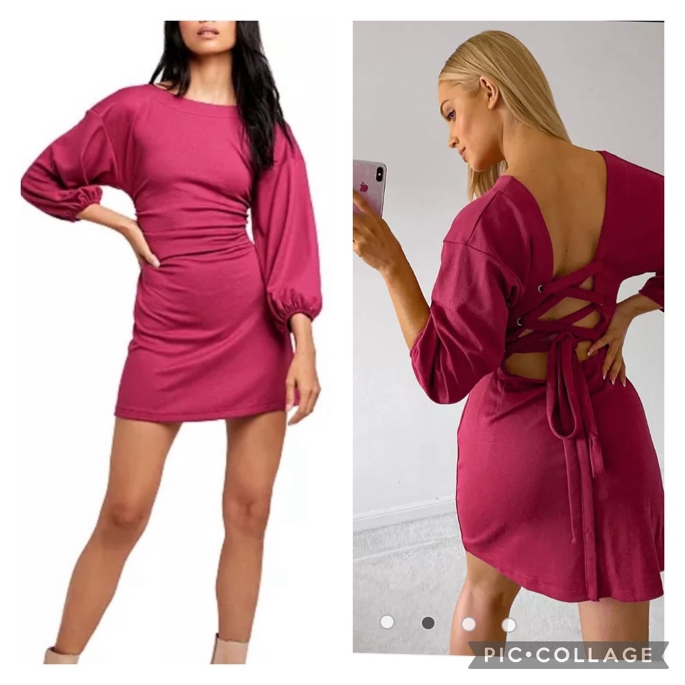 Free People Fuchsia Lace-Up Back Mini Dress